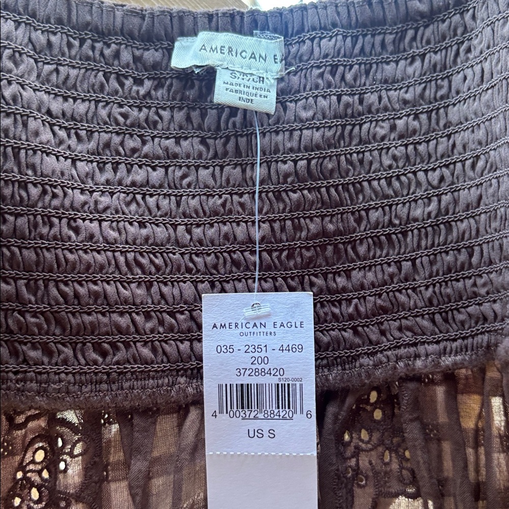 American Eagle Outfitters Lace-Trim Eyelet Babydoll Peplum Camisole in Brown - Picture 2 of 4
